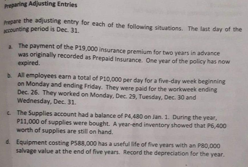 Solved Preparing Adjusting Entries Prepare The Adjusting | Chegg.com