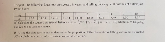 Solved 8 (2 pts). The following data show the age (x1, in | Chegg.com