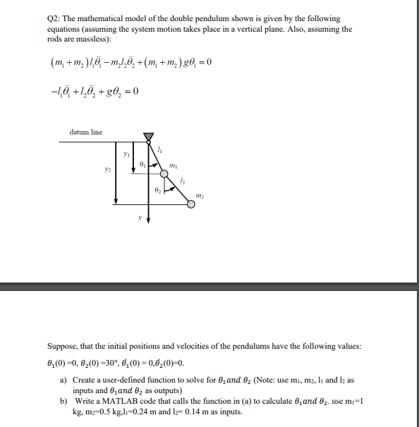 Solved using matlab... The mathematical model of the double | Chegg.com