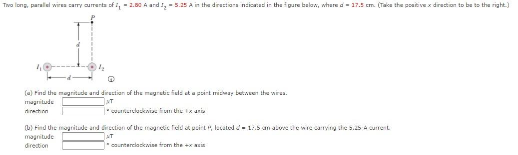 Solved Two long, parallel wires carry currents of I1 = 2.80 | Chegg.com