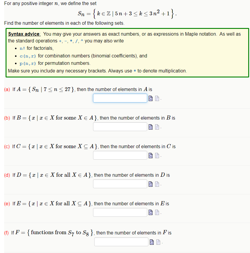 Solved For Any Positive Integer N, We Define The Set | Chegg.com