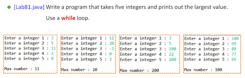 Solved [Lab81.java] Write a program that takes five integers | Chegg.com