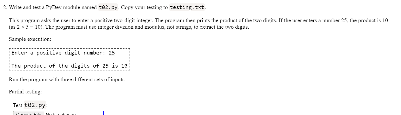 Solved 2. Write and test a PyDev module named to2.py. Copy | Chegg.com