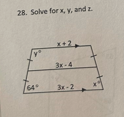 28. Solve for \( x, y \), and \( z \).