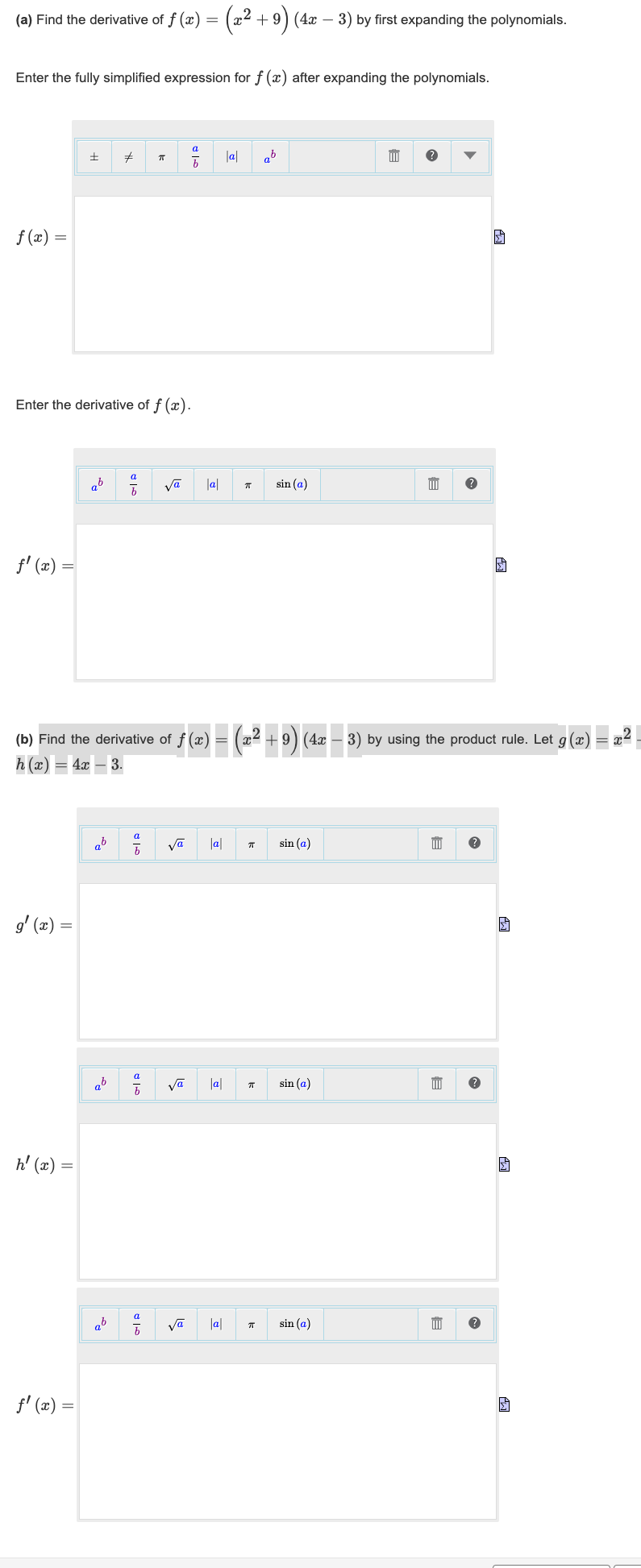 solved-a-find-the-derivative-of-f-x-x2-9-4x-3-by-first-chegg
