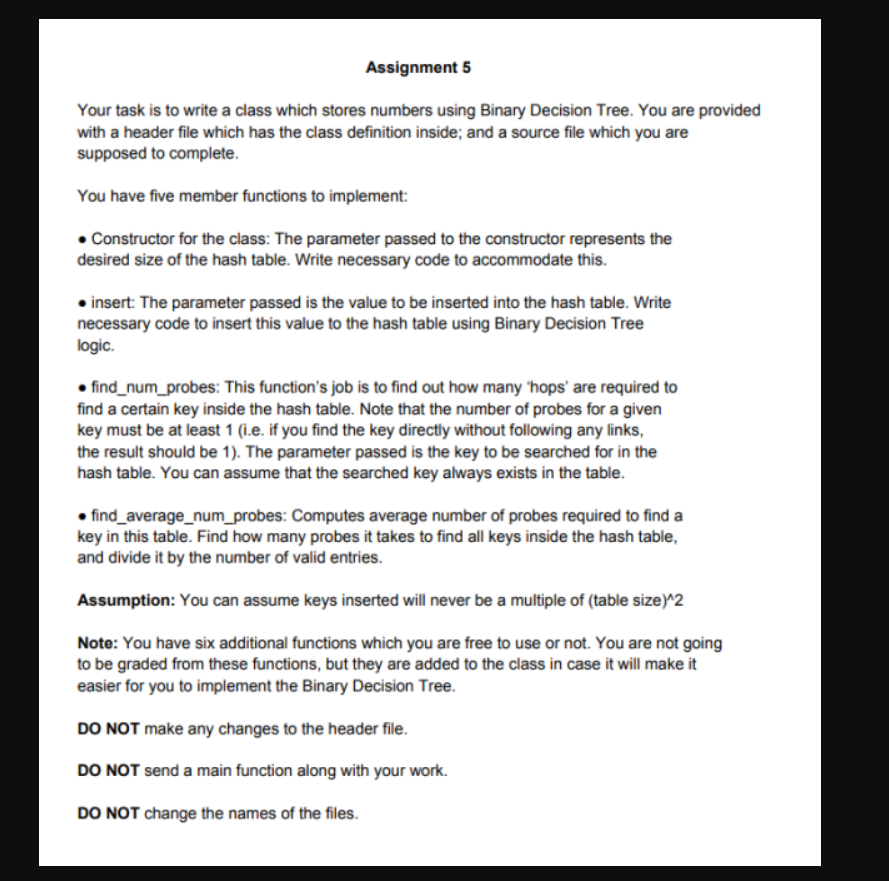 Solved Assignment 5 Your task is to write a class which | Chegg.com