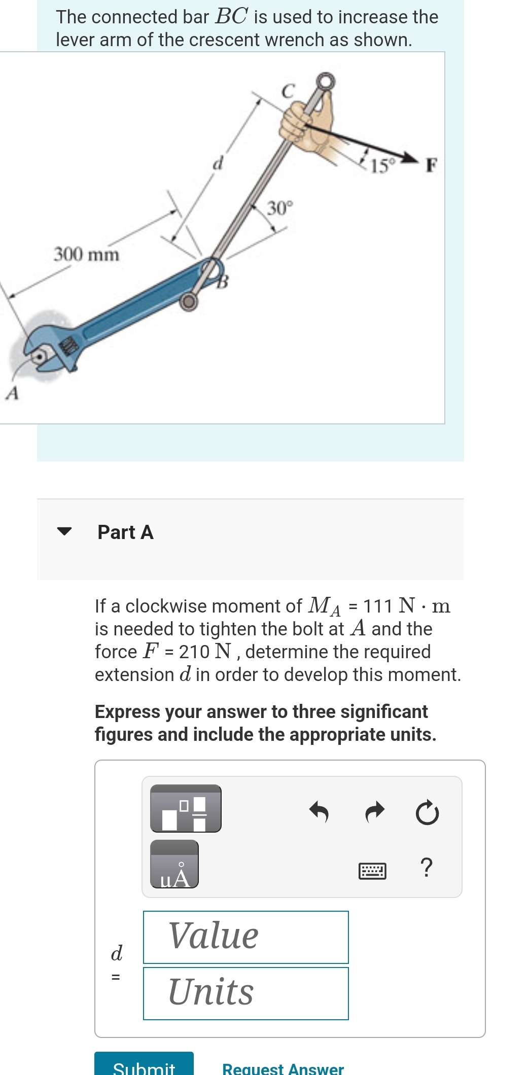 Solved The connected bar BC is used to increase the lever | Chegg.com