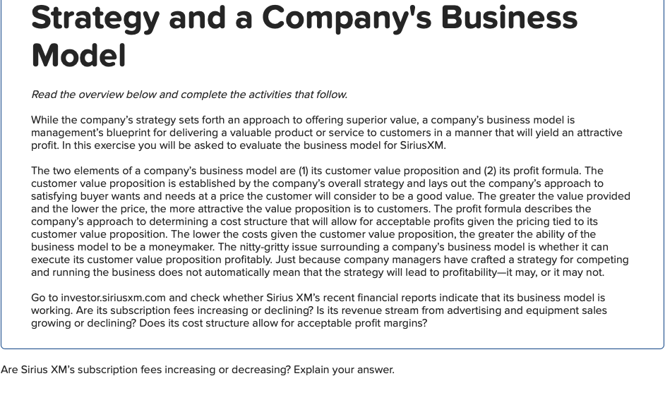 Strategy And A Company's Business Model Read The | Chegg.com