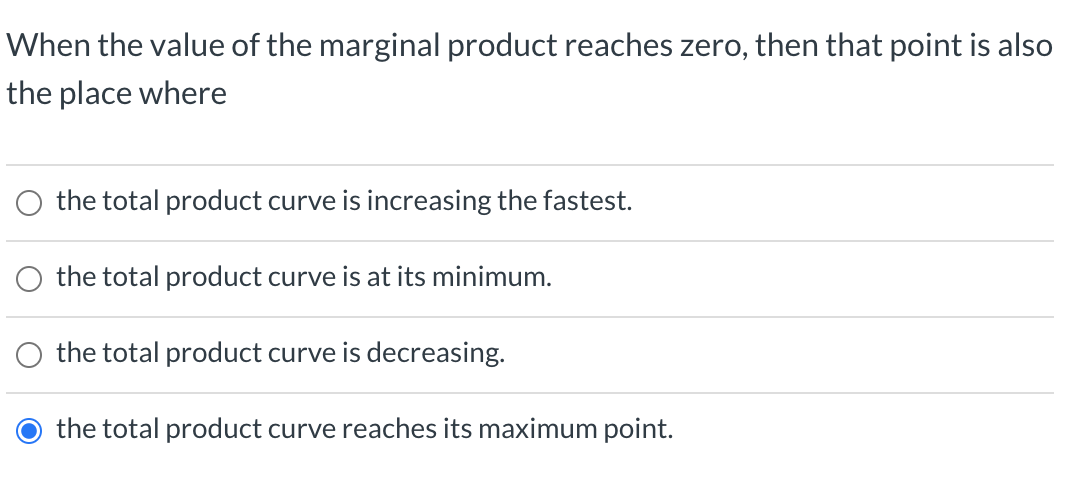 Solved When the value of the marginal product reaches zero,