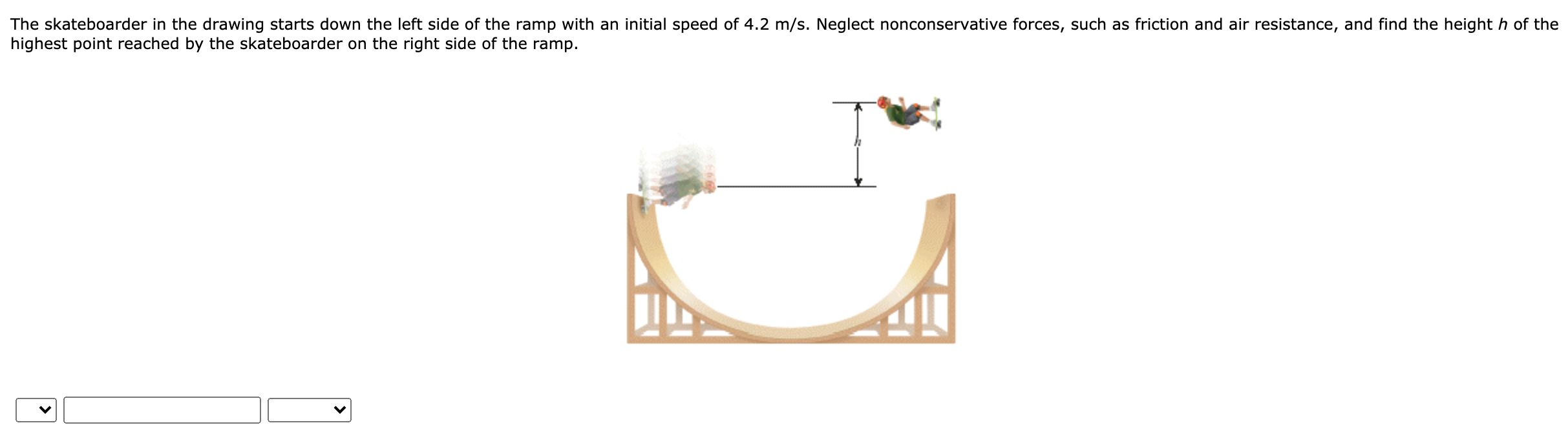 Skateboard Inverted Ramp Math Problem Solved The skateboarder in the drawing starts down the left | Chegg.com
