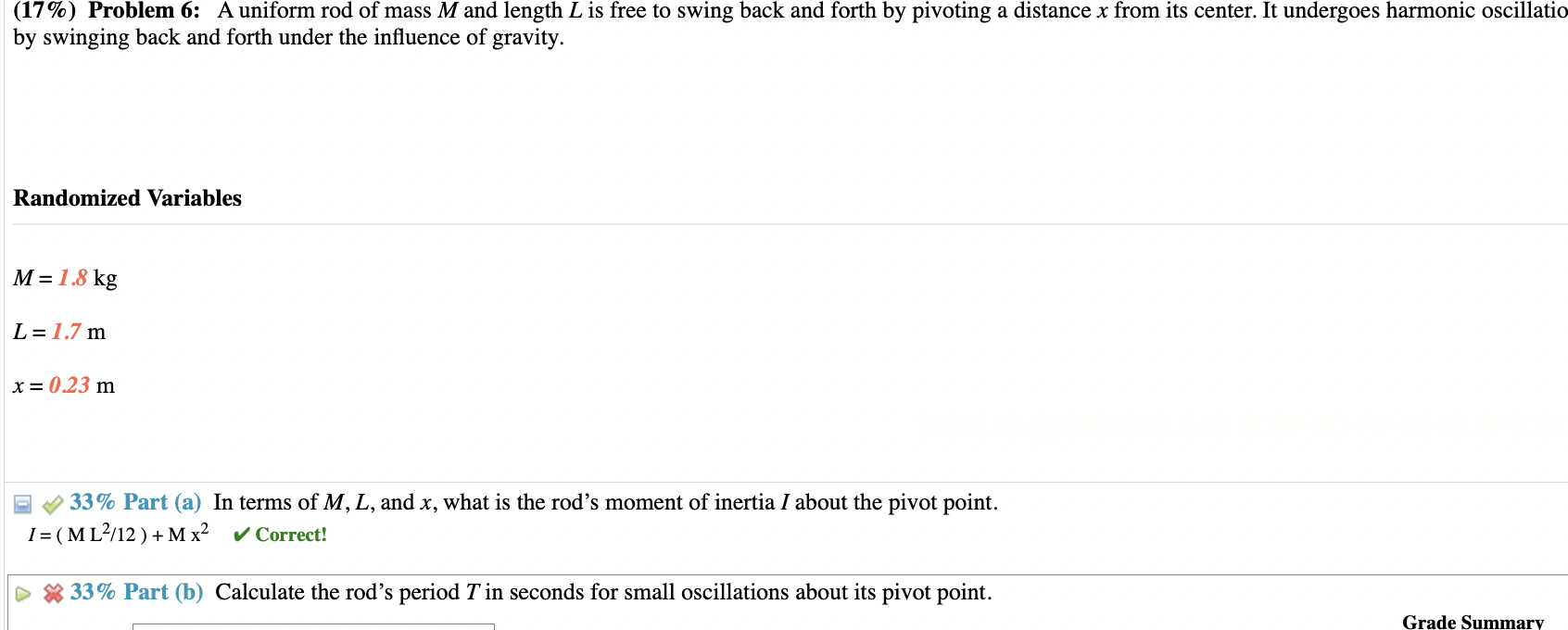 Solved A uniform rod of mass M and length L is free to swing