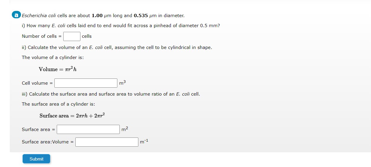 Solved Escherichia coli cells are about 1.00μm long and