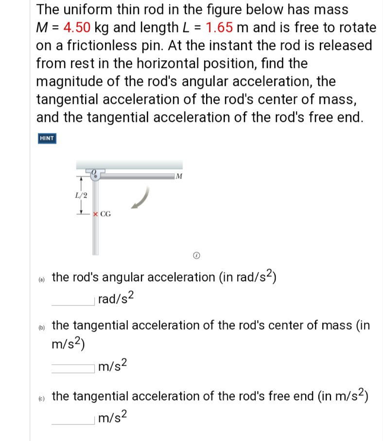 Solved The Uniform Thin Rod In The Figure Below Has Mass M