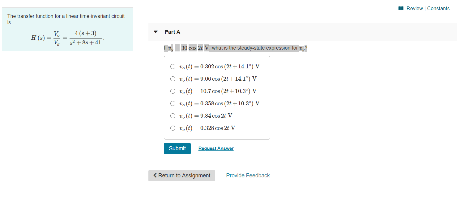 Solved Review Constants The transfer function for a linear | Chegg.com