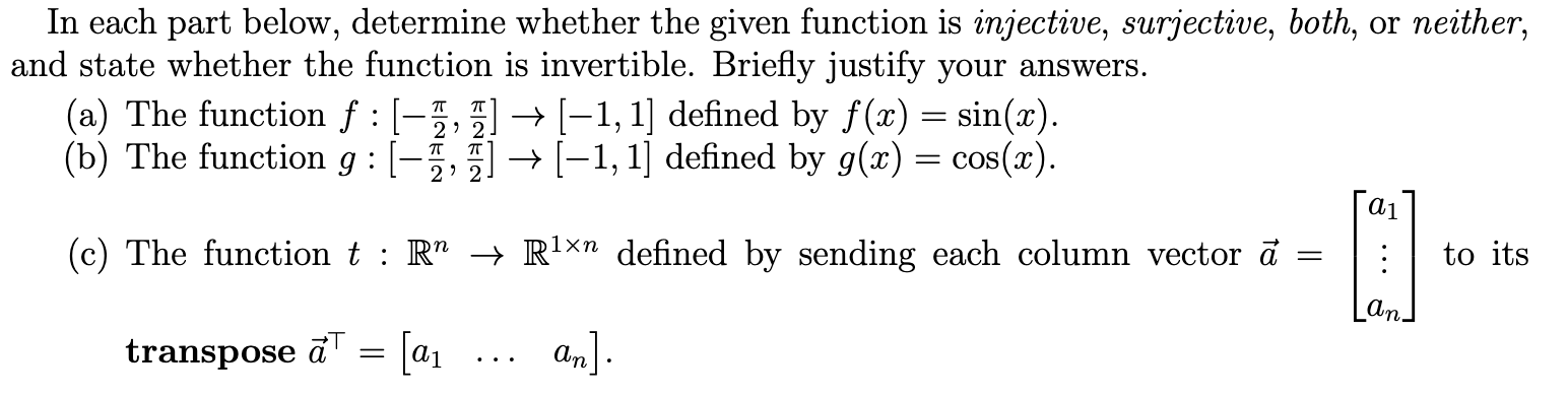 Solved In each part below, determine whether the given | Chegg.com