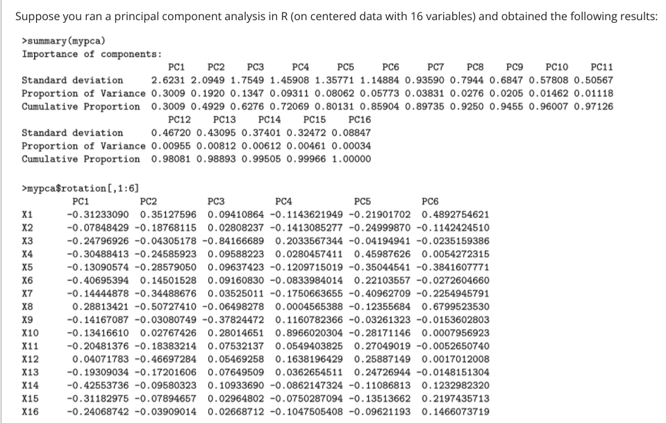 1) vectors of PC1 and PC2 as a1, a2 respectively. | Chegg.com