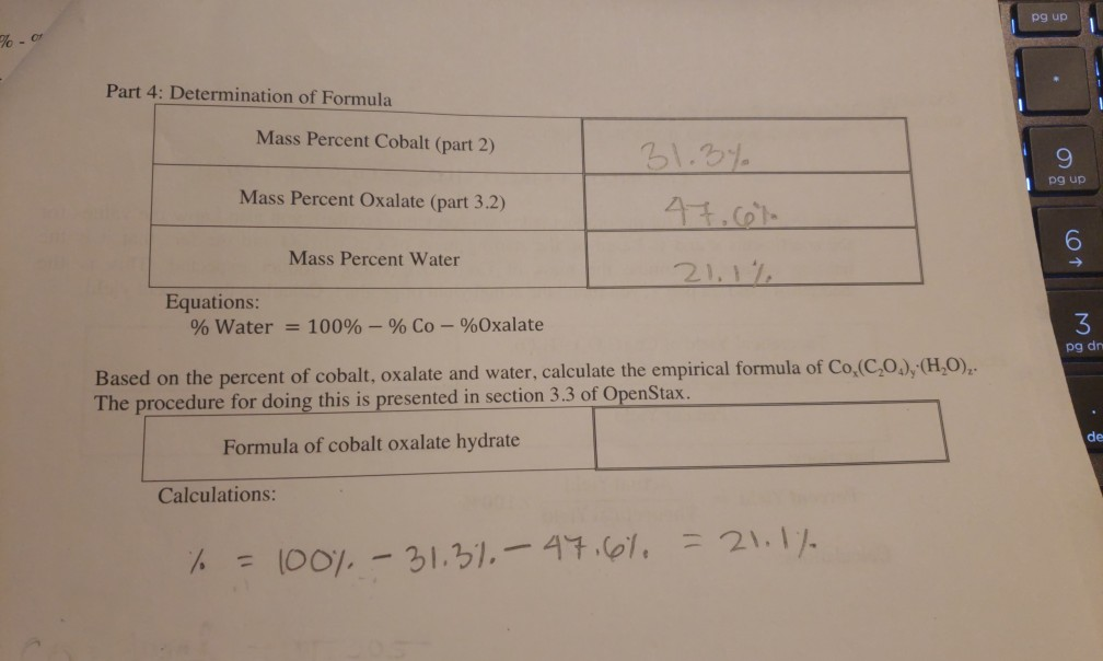 Solved Pg Up 0 Part 4 Determination Of Formula Mass Chegg Com