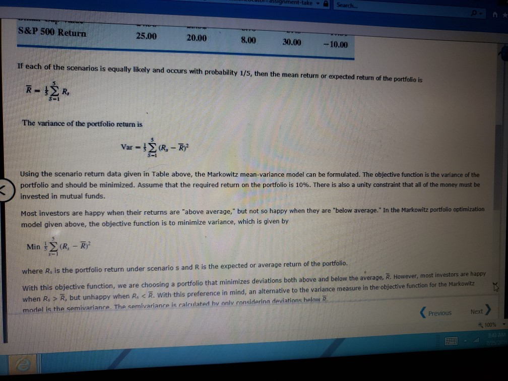 UNLULUI e assignment-take | search s&p 500 return 25.00 20.00 8.00 30.00 - 10.00 if each of the scenarios is equally likely a