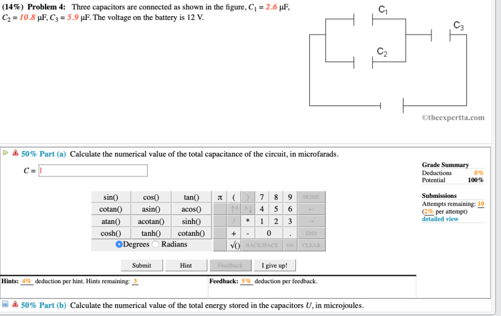 Solved What is the total energy stored by C3 when C1 = 50