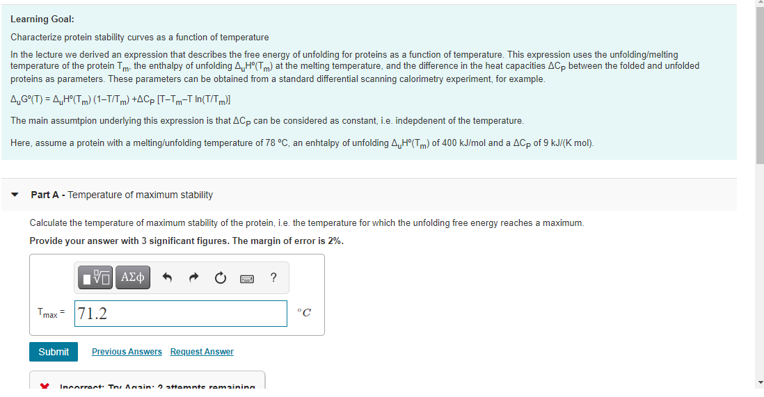Solved Learning Goal: Characterize protein stability curves | Chegg.com