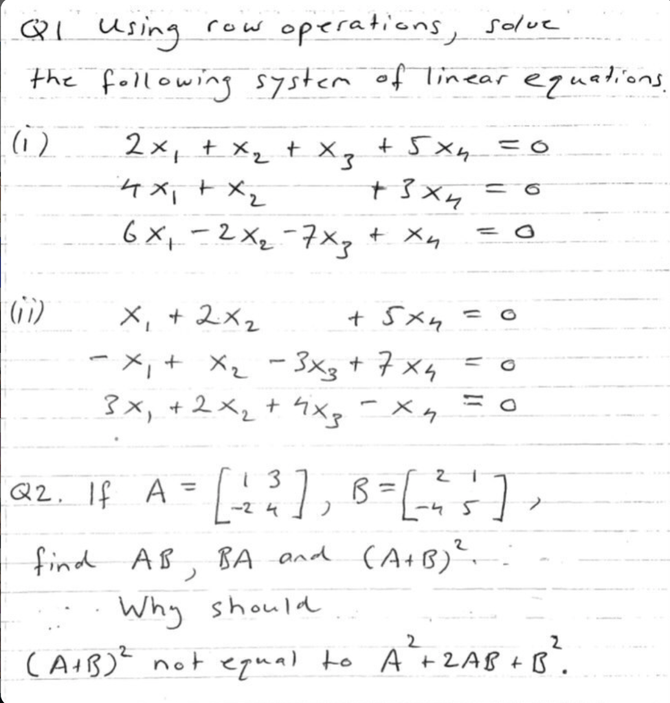 Solved لما ن ) Q1 Using Row Operations, Solue The Following | Chegg.com