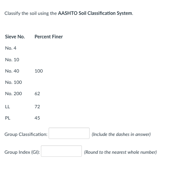 Solved Classify the soil using the AASHTO Soil