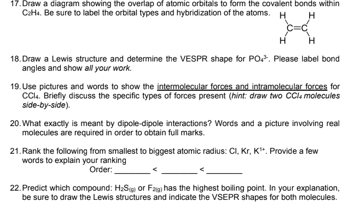 Solved 17. Draw a diagram showing the overlap of atomic | Chegg.com