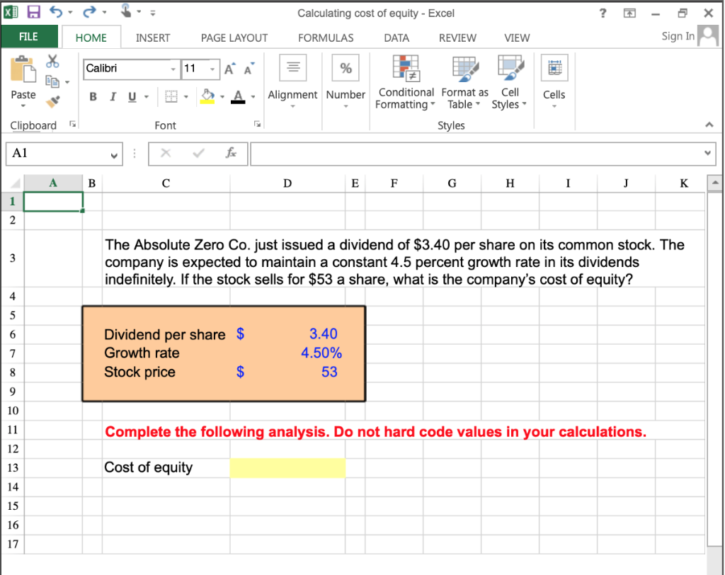 Solved Calculating cost of equity Excel Sign In FILE