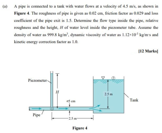 Solved (a) A pipe is connected to a tank with water flows at | Chegg.com