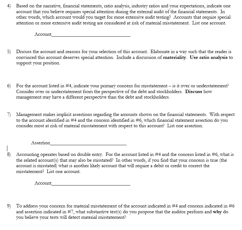 Solved 4 Based On The Narrative Financial Statements Chegg Com