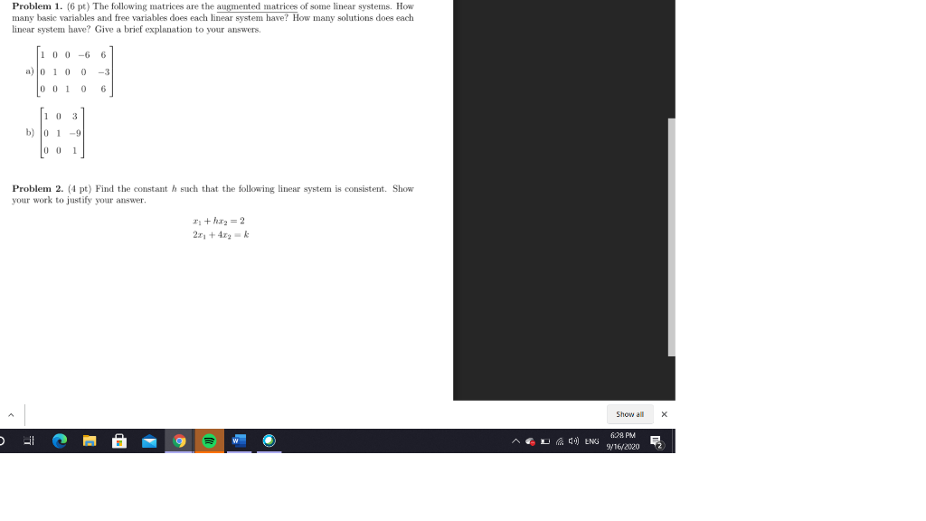 Solved Problem 1 6 Pt The Following Matrices Are The Chegg