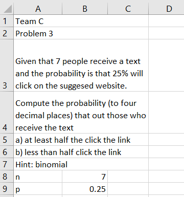 Solved B C D А 1 Team C 2 Problem 3 Given That 7 People | Chegg.com