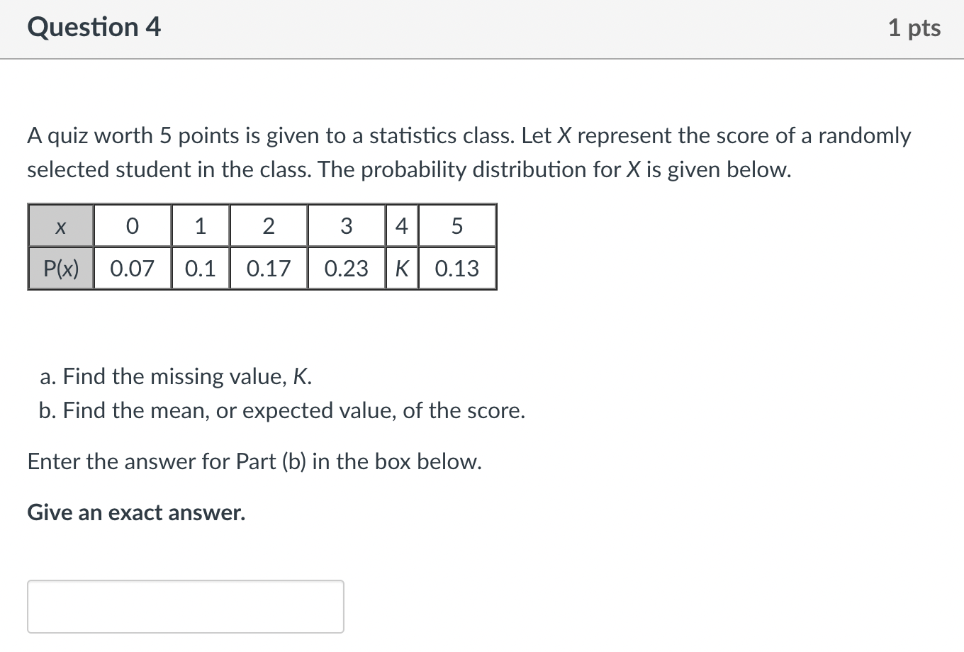 Solved A quiz worth 5 points is given to a statistics class. | Chegg.com