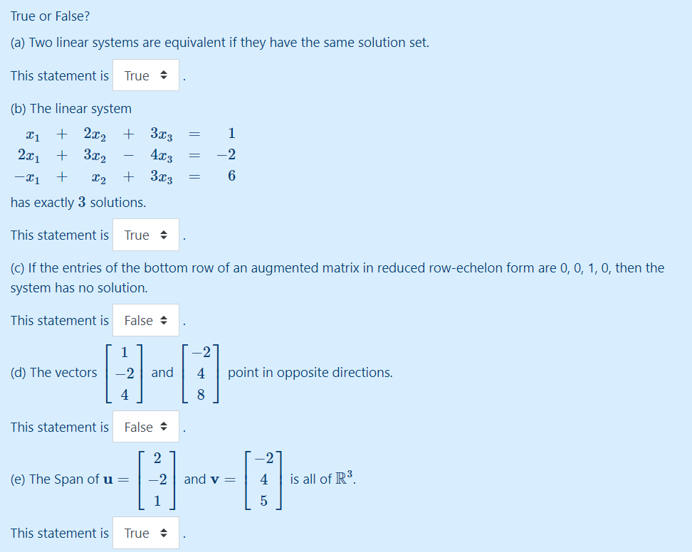 Solved True or False a Two linear systems are equivalent