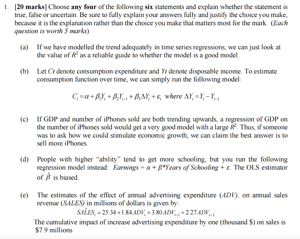 Solved 1. [20 Marks] Choose Any Four Of The Following Six | Chegg.com