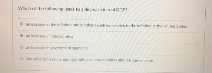 Solved Which of the following leads to a decrease in real | Chegg.com