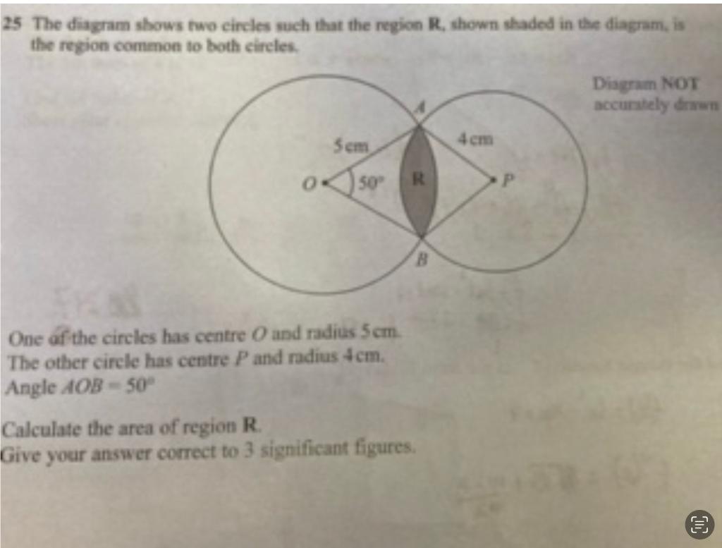 Solved 25 The diagram shows two circles such that the region | Chegg.com