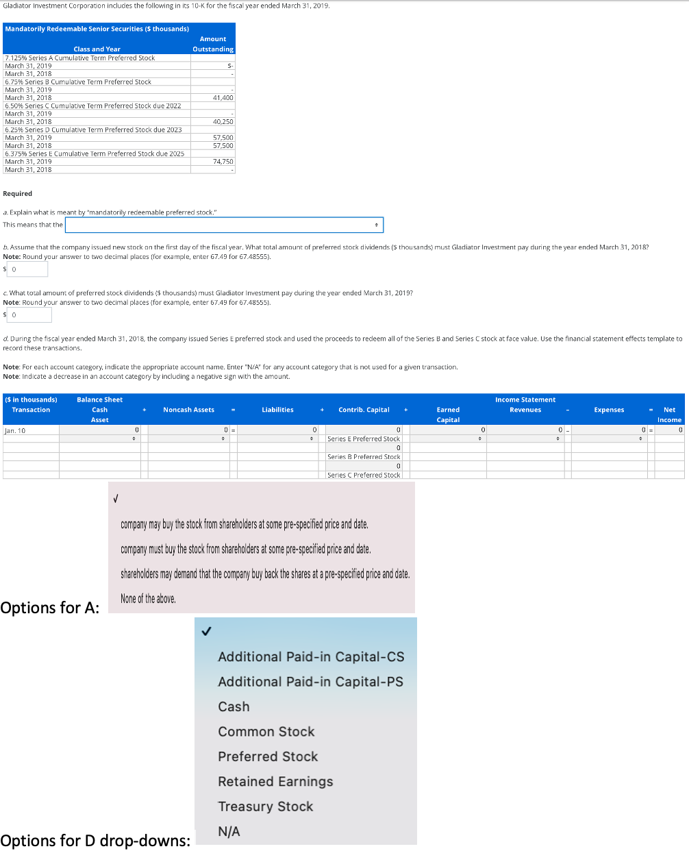 Solved Gladiator Investment Corporation includes the