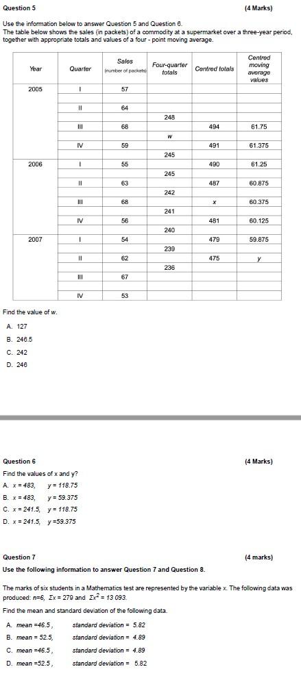 Solved Question 5 (4 Marks) Use the information below to | Chegg.com