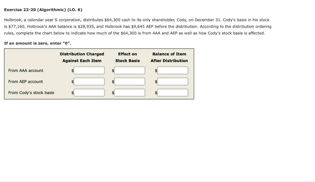 Solved Exercise 2220 (Algorithmic) (LO. 6) Holbrook, a