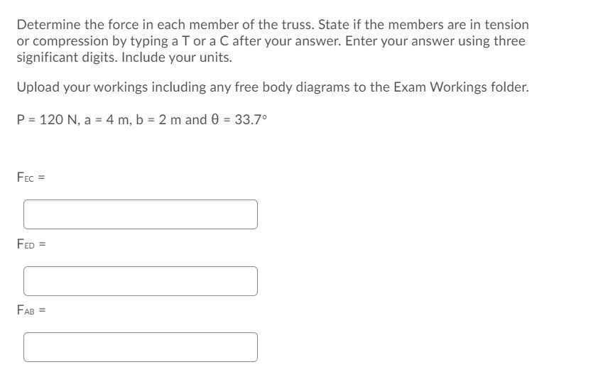 Solved A B Р B а а Determine The Force In Each Member Of | Chegg.com