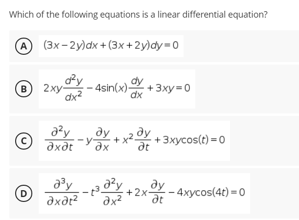 Solved Which Of The Following Is The Equation Of Family Of Chegg