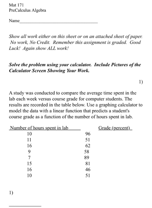 Solved Mat 171 PreCalculus Algebra Name Show all work either | Chegg.com