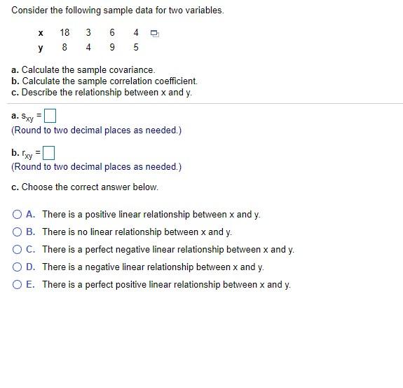Solved Consider the following sample data for two variables. | Chegg.com