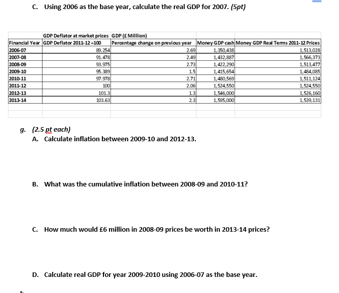 Solved C. Using 2006 as the base year, calculate the real