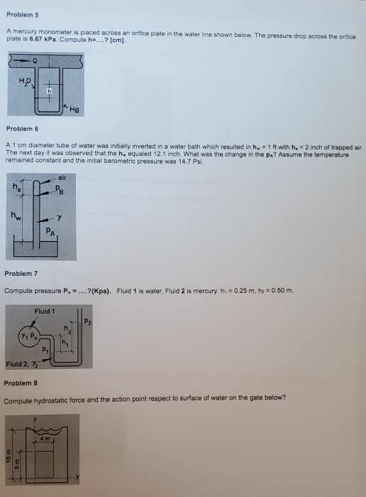 Solved Problem 5 A mercury monometer is placed across an | Chegg.com