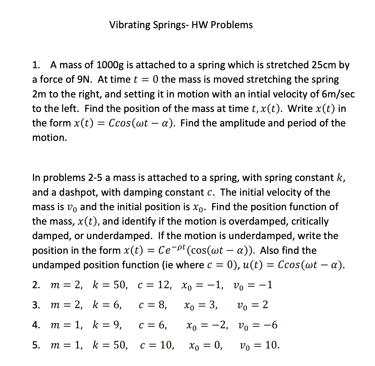 Solved Vibrating Springs- ﻿HW ProblemsA mass of 1000g ﻿is | Chegg.com