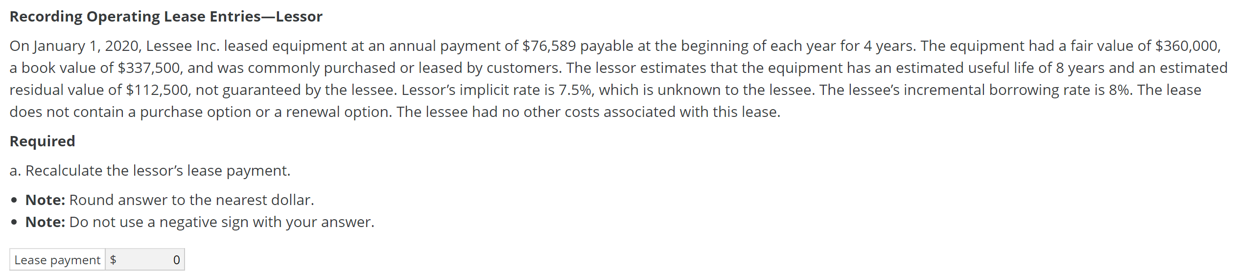 Recording Operating Lease Entries—Lessor On January