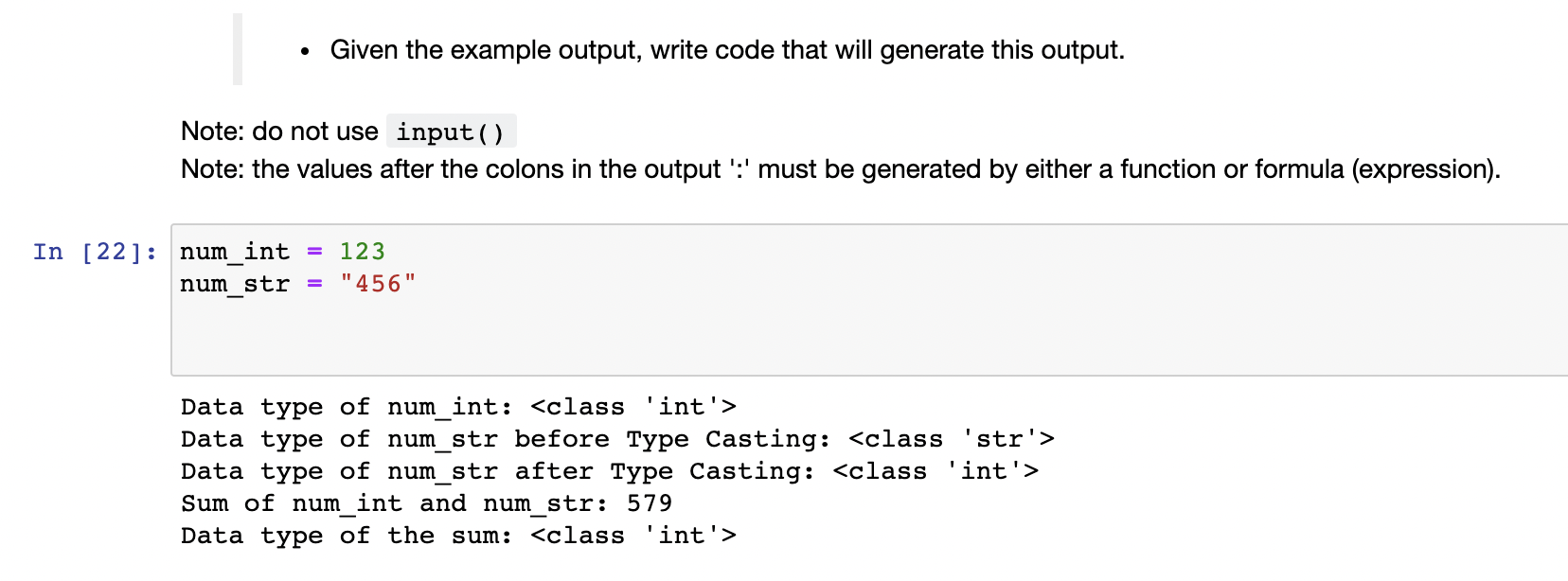Solved Given the example output, write code that will | Chegg.com