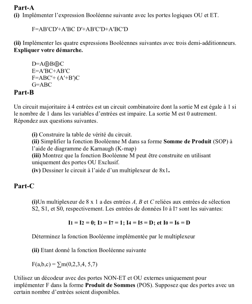 Part-A (i) Implémenter L'expression Booléenne | Chegg.com